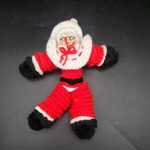 Vintage Hand Crocheted Mrs. Claus Doll Christmas Decoration Yarn Figure 12 Inch